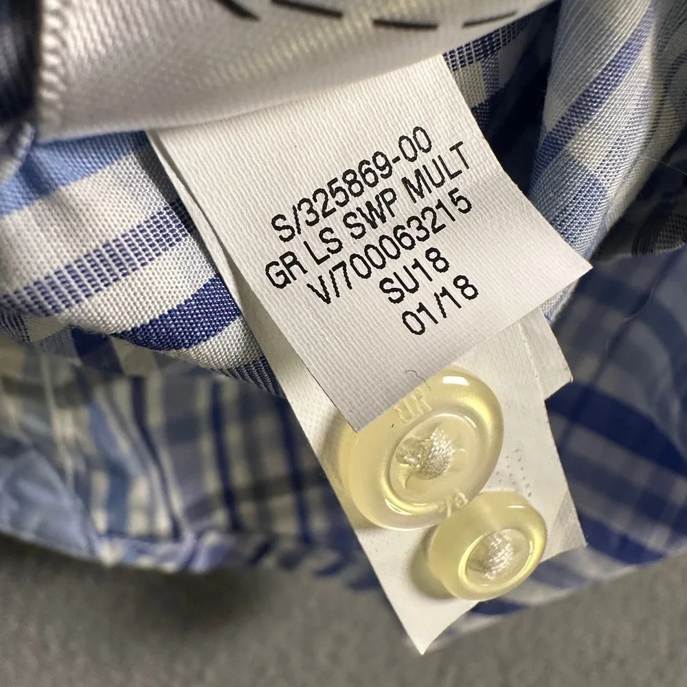 Banana Republic Grant Slim Fit Luxe Stretch Poplin Plaid Shirt Blue White M